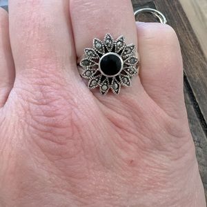 Black onyx sterling ring with marcasites